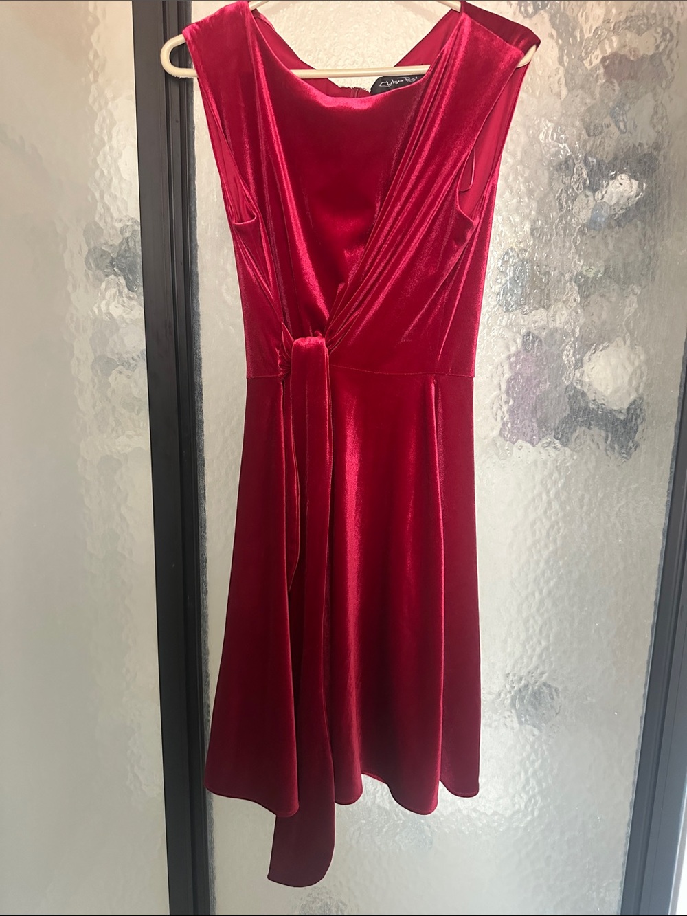 Chelsea Rose Red Velvet Midi Wrap Dress with Self-Tie